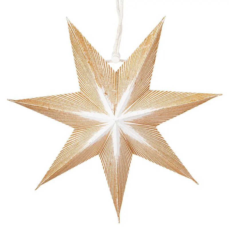 Papier Stern Weiß-Gold mit Glitzer, 7-zackig