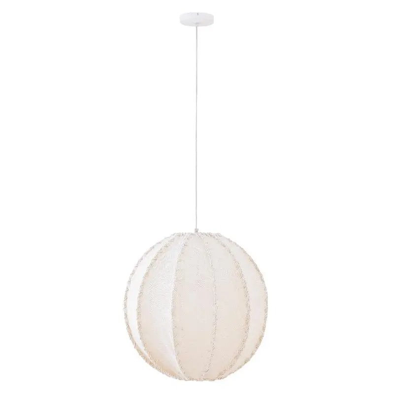 Pendelleuchte aus Jute und Eisen mit Cremeton und Flechtoptik in Kugelform, L – Myka | PTMD