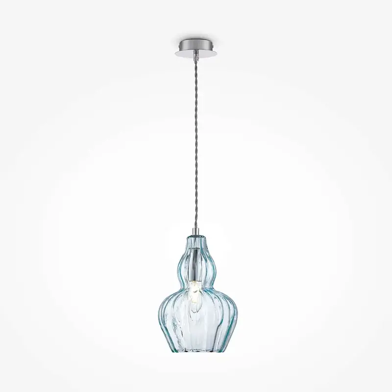 Pendelleuchte – Blaues Glas, Nickel-Finish, Strukturglas - Eustoma | Maytoni