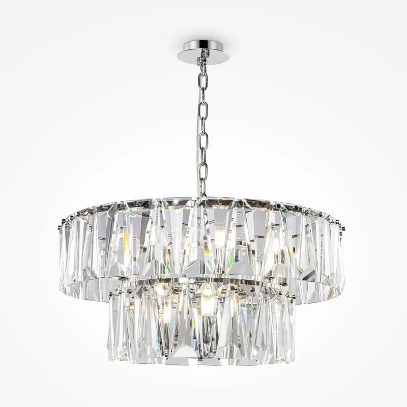 Pendelleuchte – Chromfarbenes Metall, Kristall Design, 12×E14 Fassung, Ø68 cm - Puntes | Maytoni