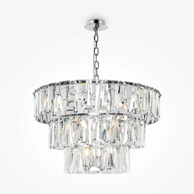 Pendelleuchte – Chromfarbenes Metall, Kristall Design, 18×E14 Fassung, Ø77 cm - Puntes | Maytoni