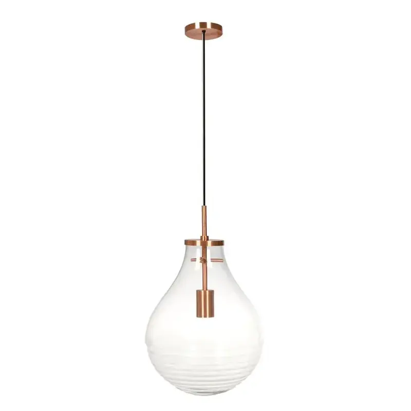 Pendelleuchte – Glühbirnenform, Transparentes Glas, Kupferfarbene Akzente, 50 cm - Tamo Large | Kayoom