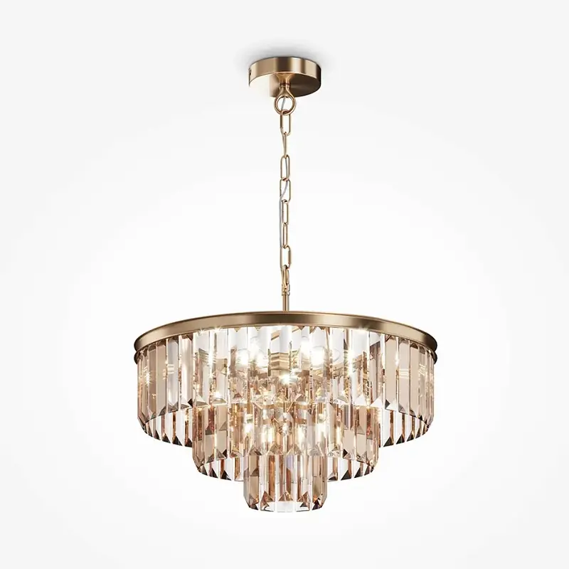 Pendelleuchte – Goldfarbenes Metall, Kristallschirm, E14 Fassung, Ø50 cm - Revero | Maytoni