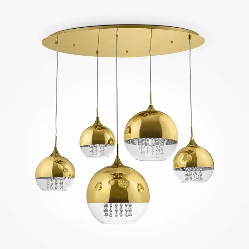 Pendelleuchte – Goldfarbenes Metall, Transparentes Glas, 5 × E27, Höhe 95 cm - Fermi | Maytoni