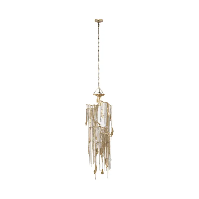 Pendelleuchte – Kettendesign, Schmale Form, Aluminiumguss, Messing, S – Wilco | PTMD