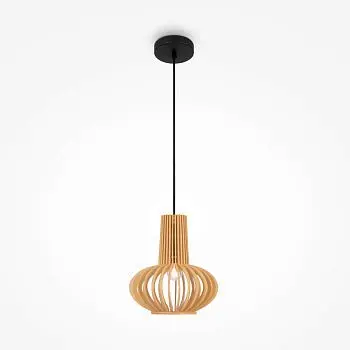 Pendelleuchte – Schwarzes Metall, Holzschirm, Vasen Design, E27 Fassung, IP20 Schutz, Ø25,5 cm - Roots | Maytoni