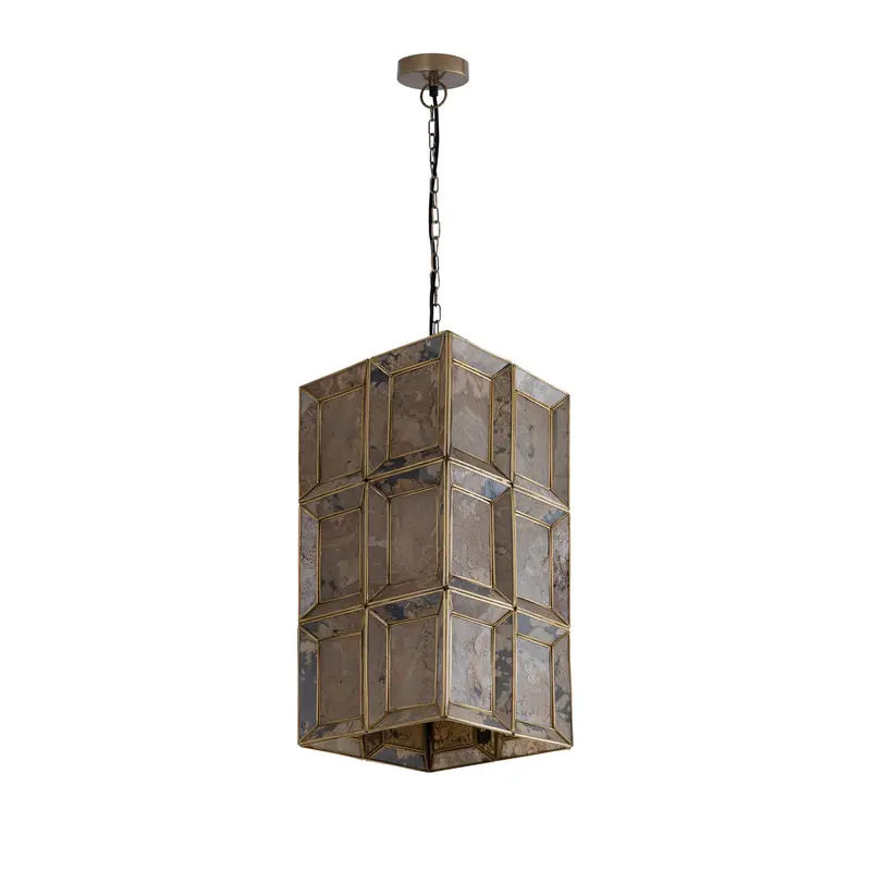 Pendelleuchte – Steinfurnier Design, Zylindrische Form, Metallmaterial, Gold – Layra | PTMD