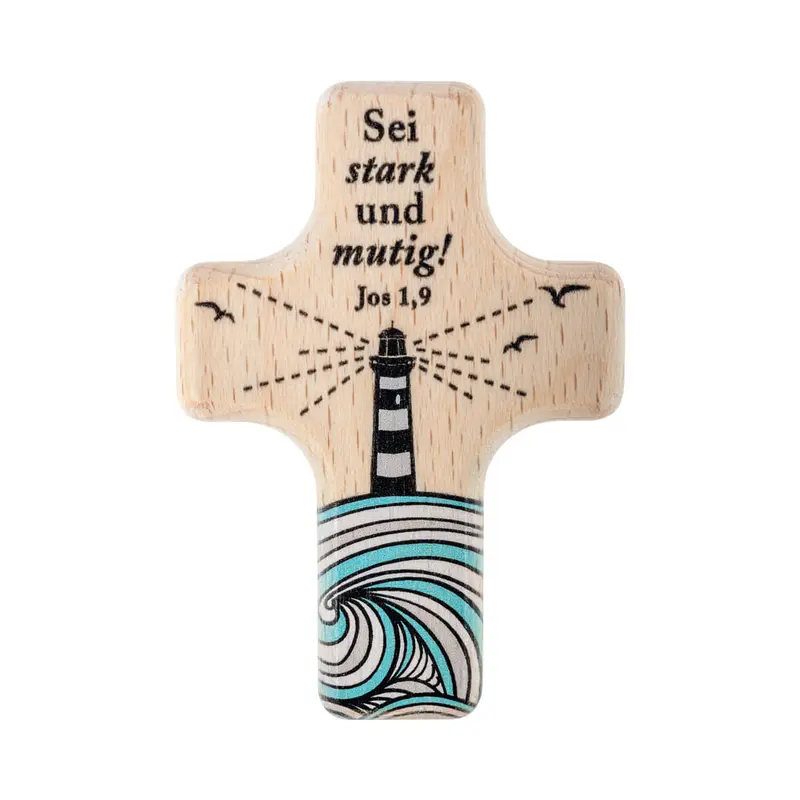 personalisiertes Holzkreuz "Sei stark und mutig" 6cm Geschenk zur Einschulung