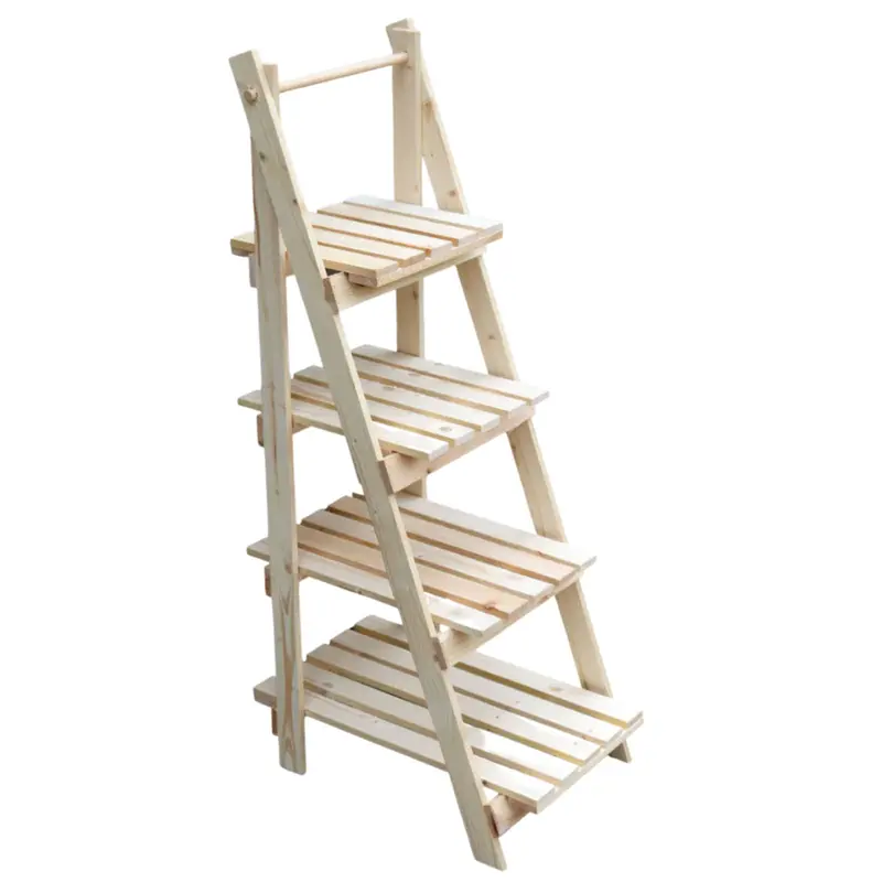 Pflanzleiter Holz, 52,5 x 109 x 35 cm, klappbar & wetterfest, dekorative Blumentreppe, Pflanzenregal für Garten, Balkon & Terrasse, Naturholz