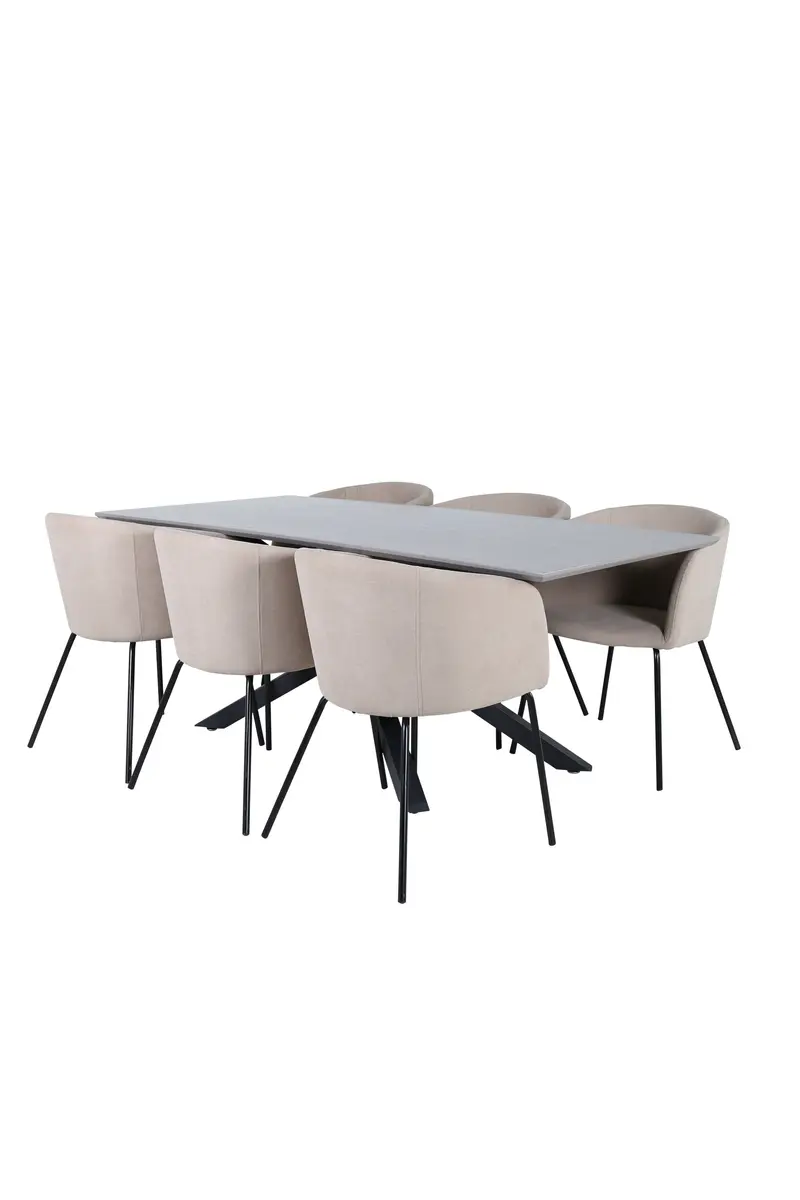 Piazza rechteckiges 7 teiliges Essgruppen Set mit grauem Esstisch 180 x 90 cm und 6 beigen Esszimmerstühlen