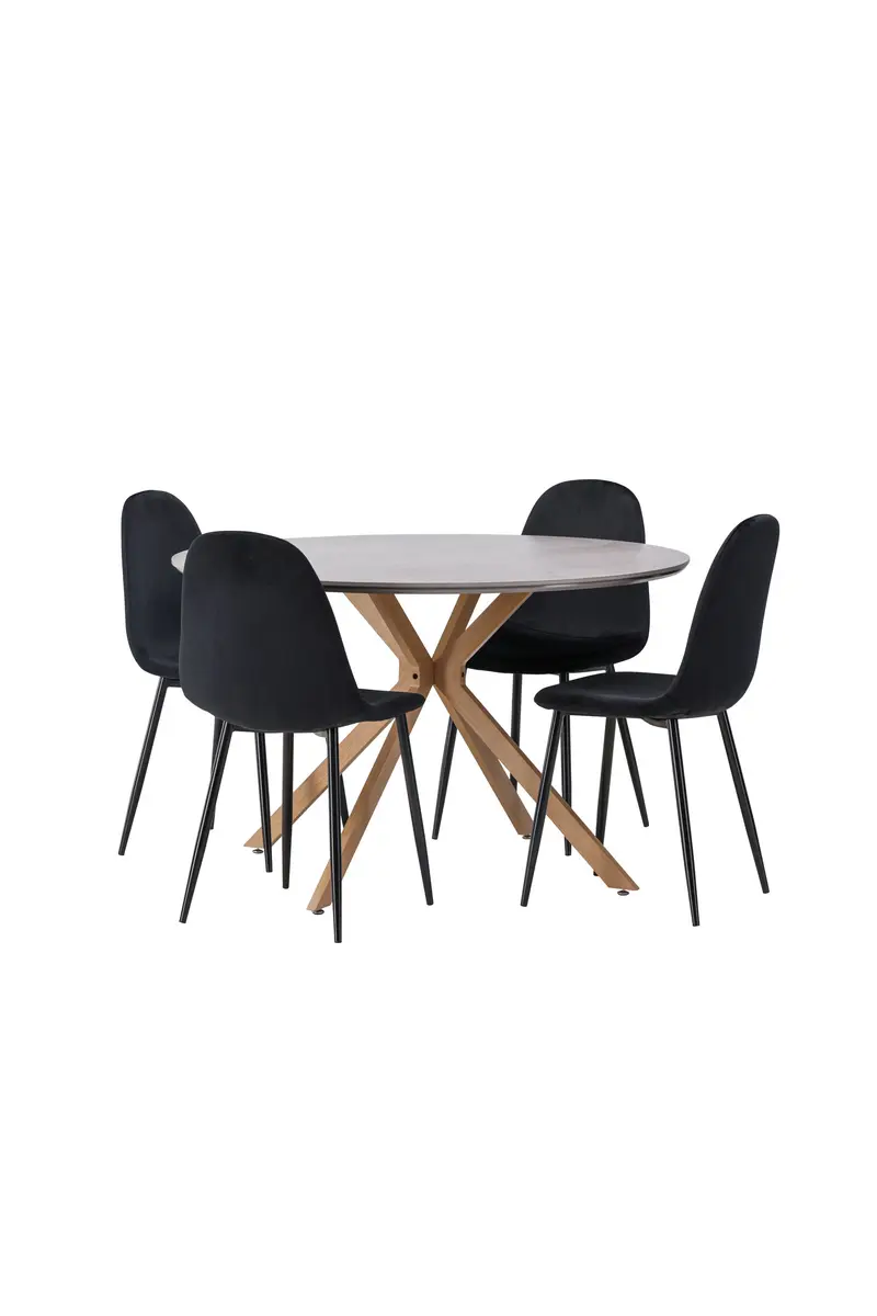 Piazza rundes Essgruppen Set 5 teilig mit runder Spraystone Tischplatte Ø 120 cm und 4 schwarzen Polar Stühlen