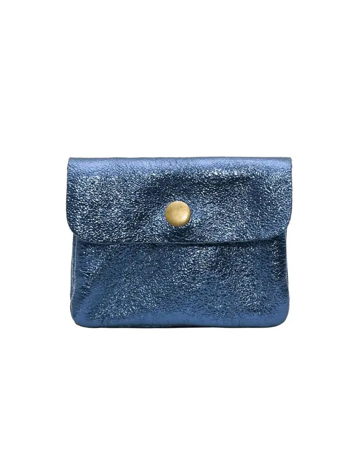 Portemonnaie Leder Klein I Blau Metallic