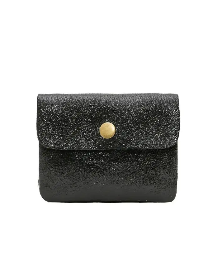 Portemonnaie Leder Klein I Schwarz Metallic