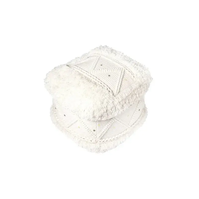 Pouf – Neuseelandwolle, Quastendetails, Creme Natur - Bohist 525 | Kayoom