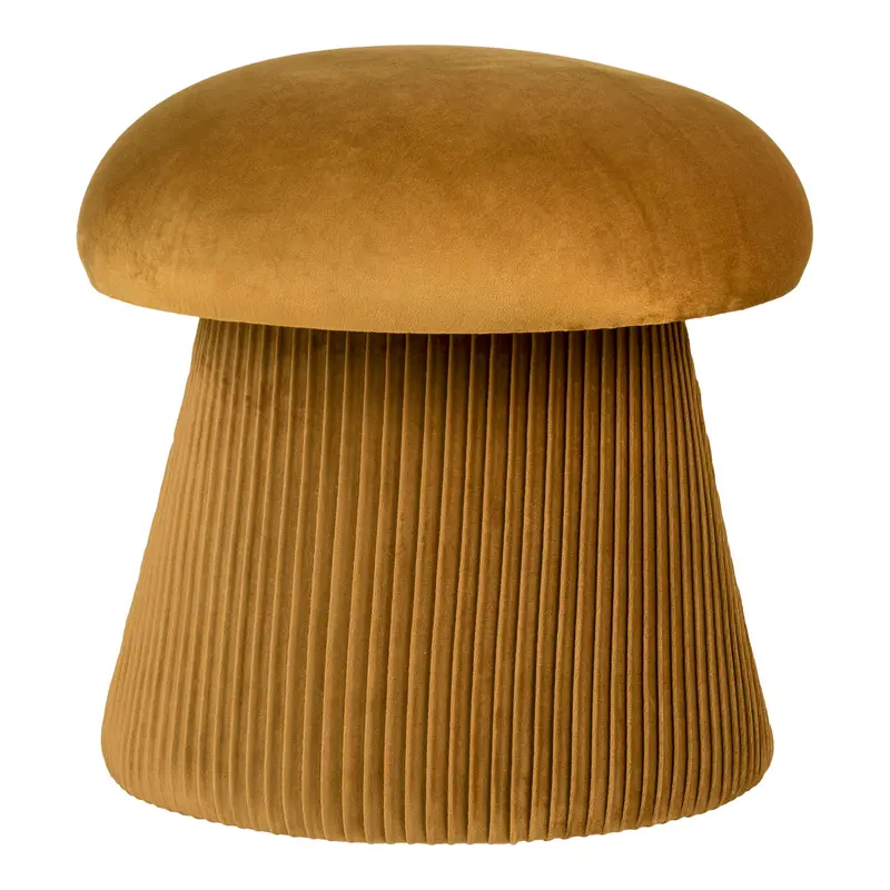 Pouf – Ockerfarbener Samt, Gerippte Oberfläche, 42 cm Höhe - Hampton | House Nordic