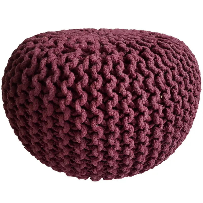 Pouf – Recycelte Baumwolle, Chunky Strick, Bordeaux Farbe, 45 cm | MVG Voglrieder