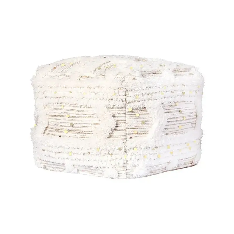 Pouf – Wollbezug, Fransenbesatz, Boho-Design, 50 x 50 cm - Bohist 425 | Kayoom