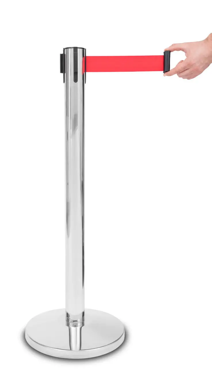 „Premium“-Pfosten, verchromt, mit rotem Band