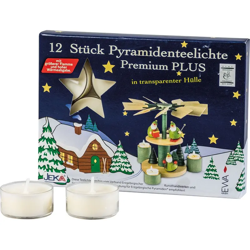 Premium Pyramidenteelichte in weiß mit transparenter Hülle