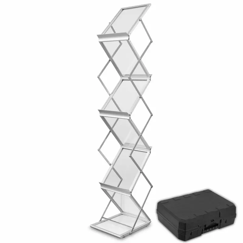 Prospektständer Montana A4 im Transportkoffer SOLID - silber für Prospekte und Flyer