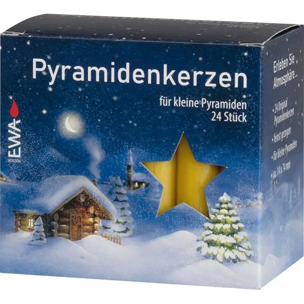 Pyramidenkerzen, ⌀ 1,4 cm, 7,4 cm hoch, 24-er Pack, natur