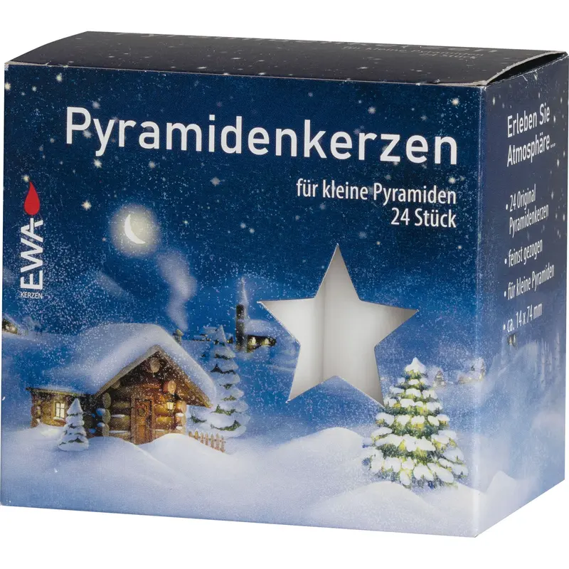 Pyramidenkerzen, ⌀ 1,4 cm, 7,4 cm hoch, 24-er Pack, weiß