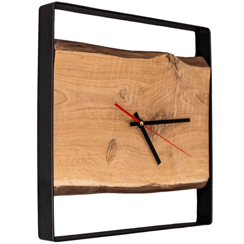 Quadratische Wanduhr aus massiver Eiche  Bandstahl genietet, schwarz - Echtholz / Altholz 37cm