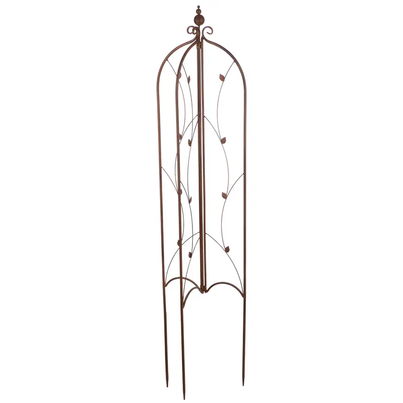 Rankhilfe – Gewischtes Metall, Blatt Motiv, Braune Oberfläche - Obelisk | Gilde