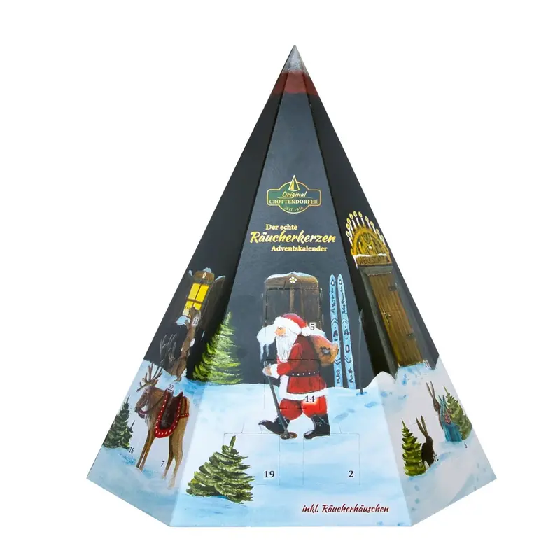 Räucherkerzen Adventskalender "Pyramide" mit Metall-Räucherhaus und 24 Räucherkerzen