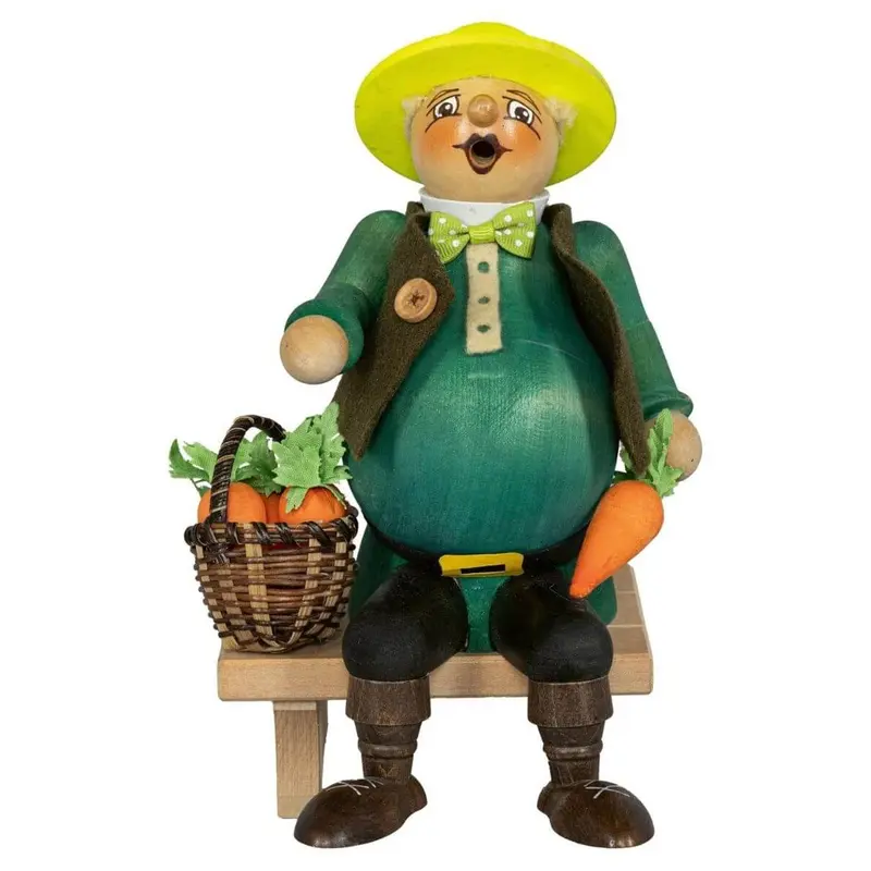 Räuchermännchen "Dickbauch Gärtner auf Bank", farbig, 23 cm