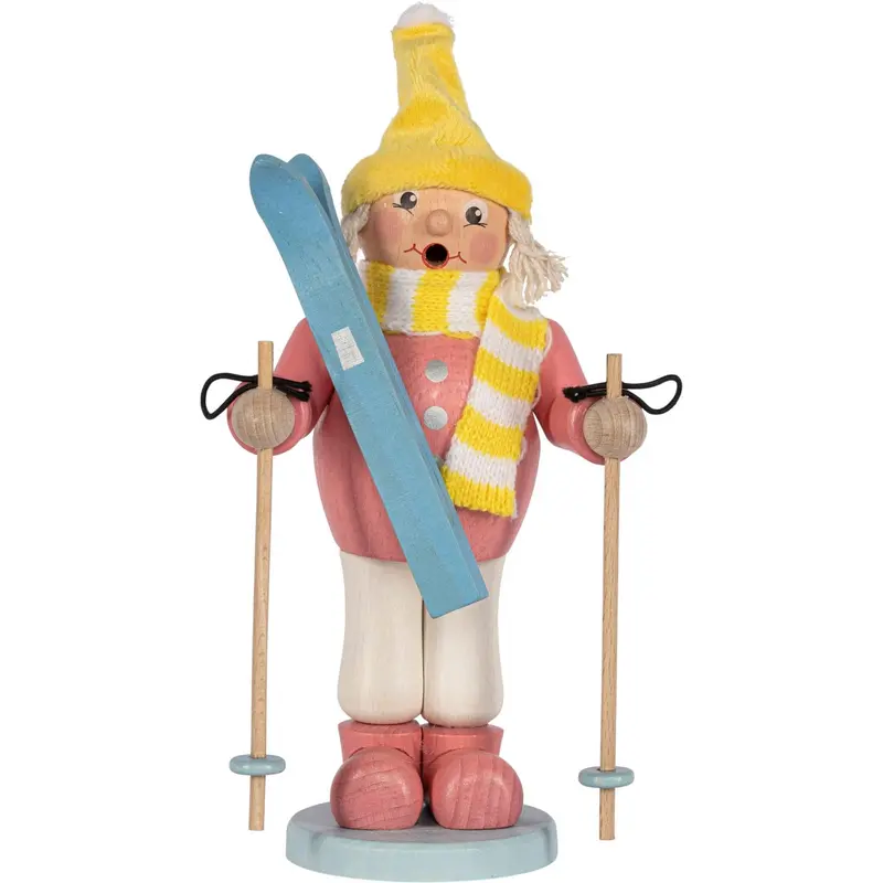 Räuchermännchen "Mädchen mit Ski", farbig, 23 cm