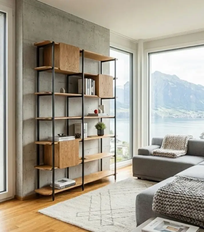 Regal CRANE mit Schreibtisch – skandinavisches Design mit Curvy-Look