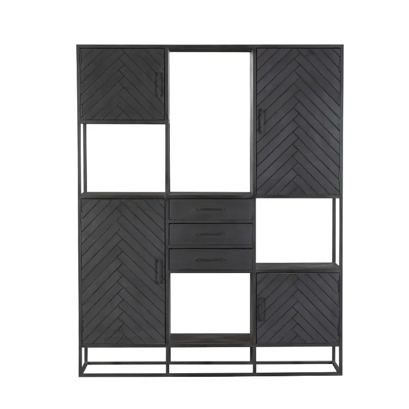 Regal - Mangoholz Schwarz, Fischgrätmuster, Metallrahmen, 160 cm – New York | Starfurn