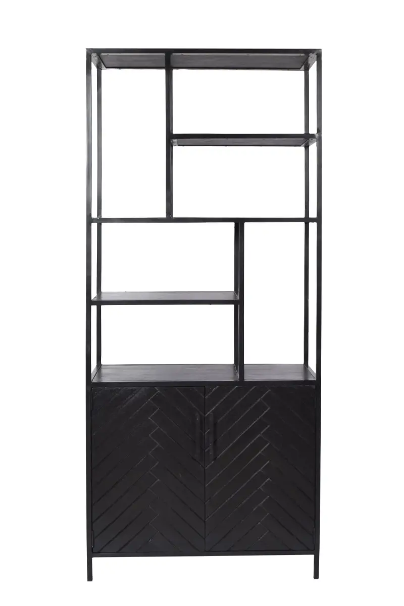 Regal York 210cm aus Massivholz mit Fischgrätmuster - Schwarz