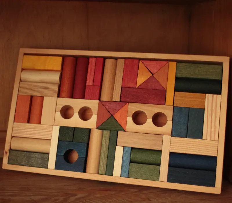 Regenbogen Bausteine in Holzbox – 54 Teile