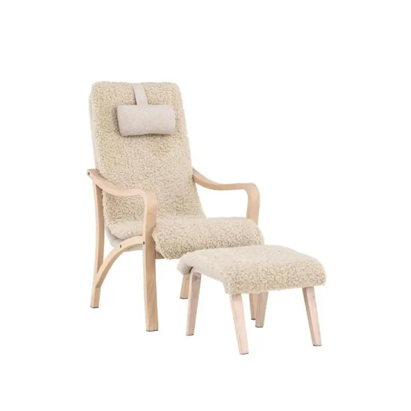 Relaxsessel Farö mit Hocker aus Teddy Bouclé - Beige