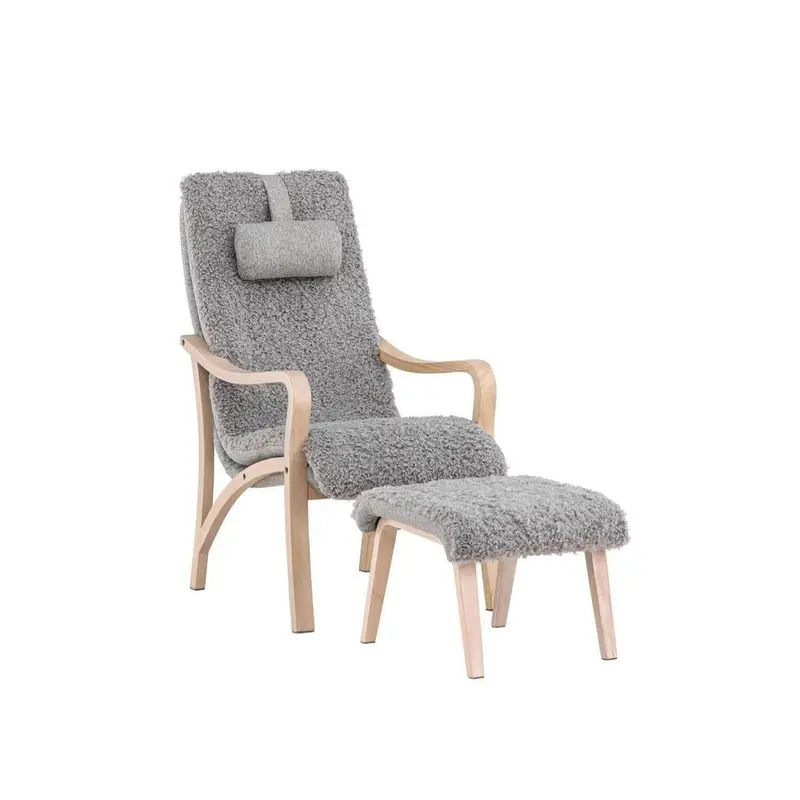 Relaxsessel Farö mit Hocker aus Teddy Bouclé - Hellgrau