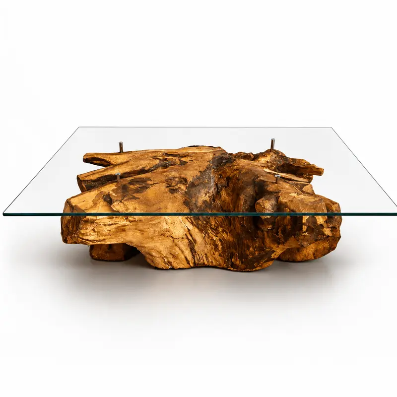 Ricken Couchtisch aus Wurzelholz Inkl. Glasplatte 120×100cm