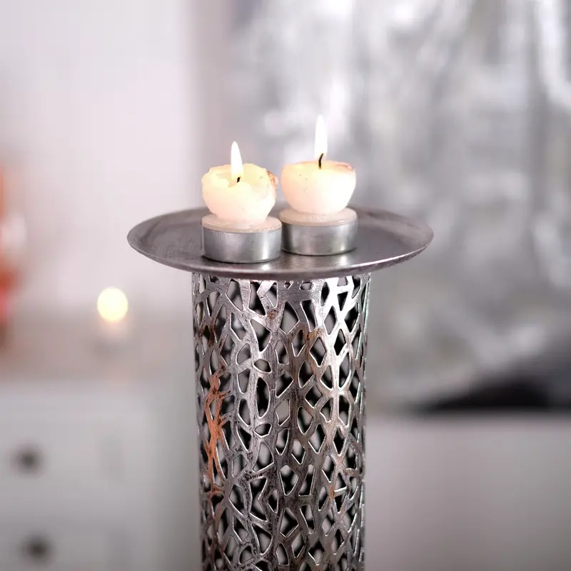RIESEN KERZENSTÄNDER "ETERNAL II" | Metall 100cm, antik-silber | Säule