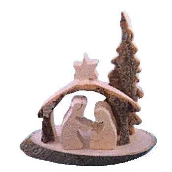 Rindenkrippchen auf Scheibe aus Holz Motiv 2