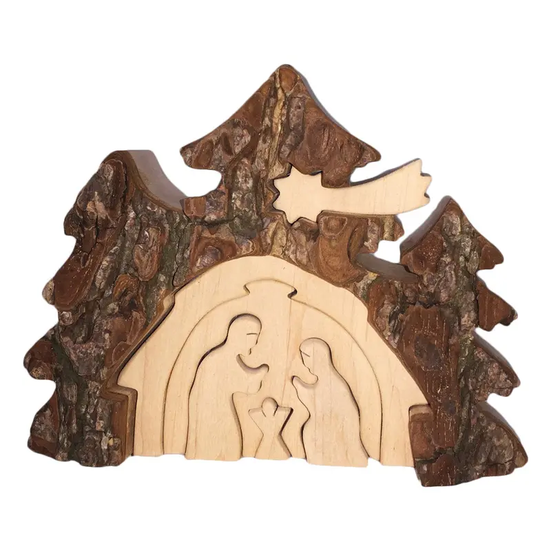 Rindenkrippe "Betlehem" mit Komet aus Holz