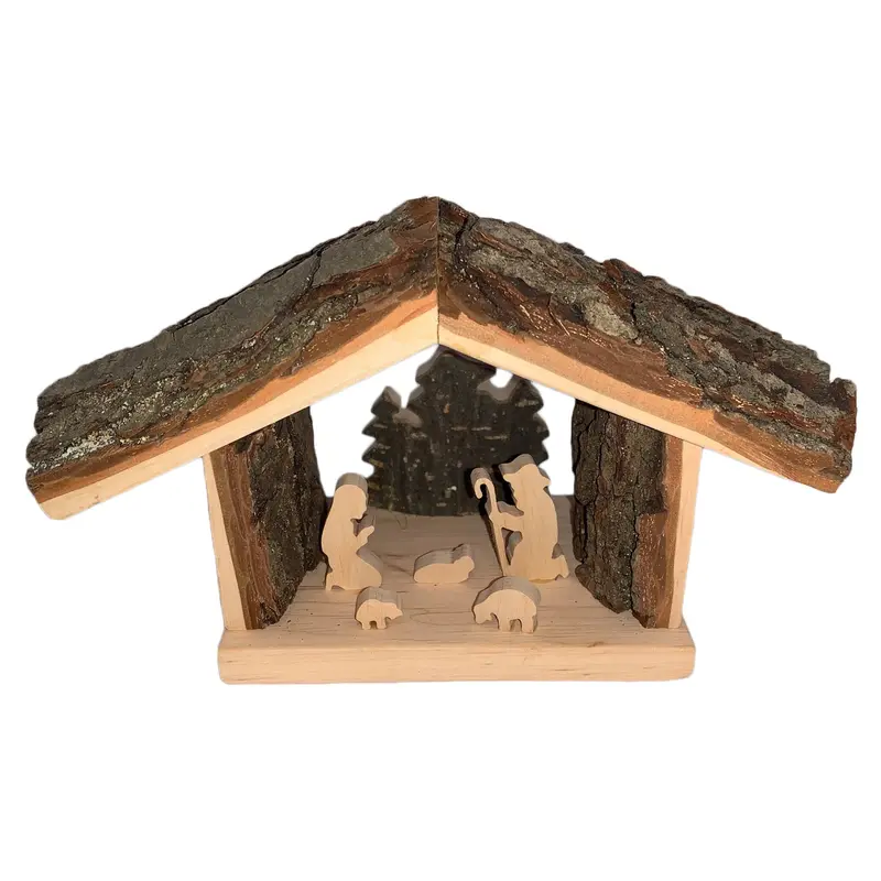 Rindenkrippe vollplastisch aus Holz