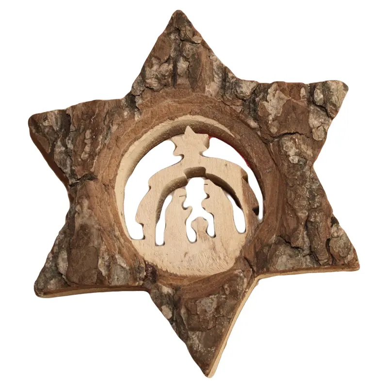 Rindenstern mit Hl. Familie aus Holz 13 cm