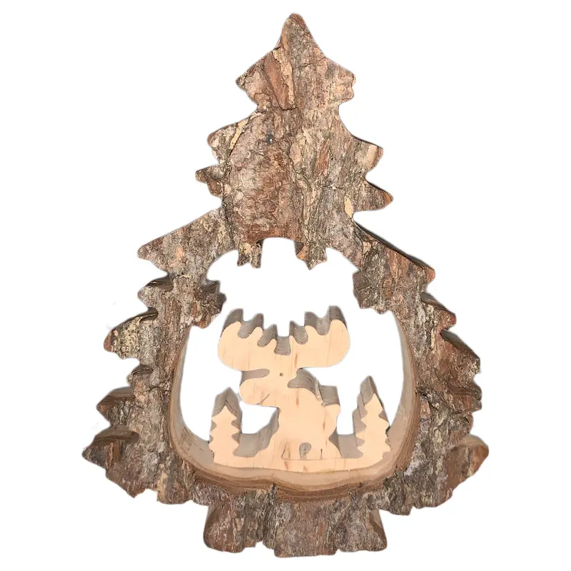 Rindentanne mit Elch aus Holz 13 cm
