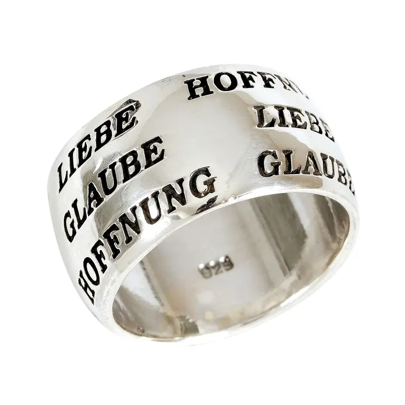 Ring mit Aufschrift "Liebe Glaube Hoffnung" christlicher Silberschmuck 16mm