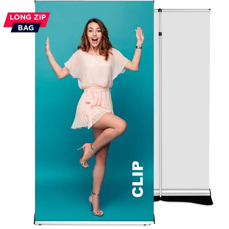 Roll-Up Clip 100 x 220 cm mit Teleskopmast und Grafikwechselsystem