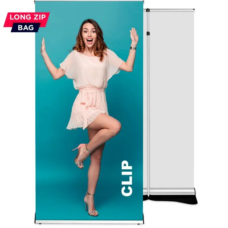 Roll-Up Clip 85 x 220 cm mit Teleskopmast und Grafikwechselsystem