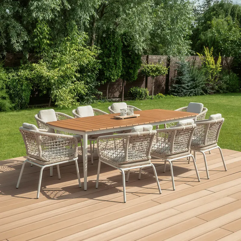 ROMA DINNING 8+1 Garten-Essgruppe Beige – Aluminium & Polywood Set für 8 Personen
