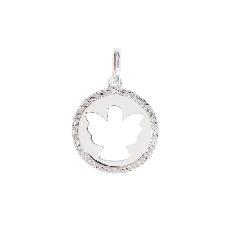 Runder Engelanhänger aus Sterlingsilber 1,6cm mit verziertem Rand