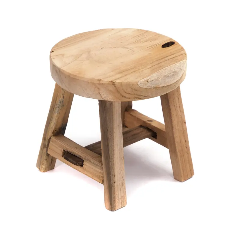 RUNDER HOLZ SCHEMEL "LOU" | 20 cm, Teak | Blumen Hocker